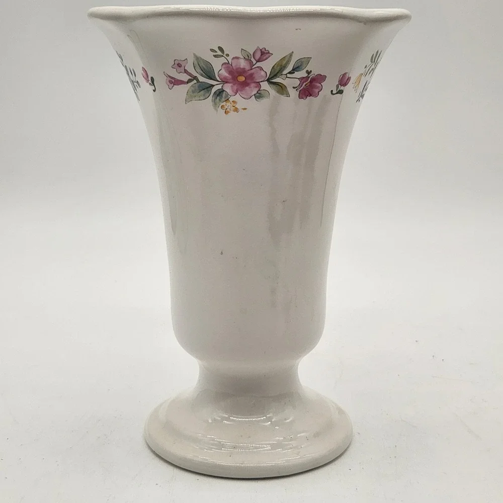 Pfaltzgraff Meadow Lane Floral Stoneware Vase USA Scalloped Rim Cottagecore Rare